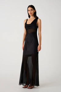 MISHA | Idalia Satin & Georgette Maxi Dress - Black