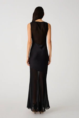 MISHA | Idalia Satin & Georgette Maxi Dress - Black