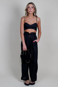 STILLWATER | Linen Knotch Waist Pant - Black