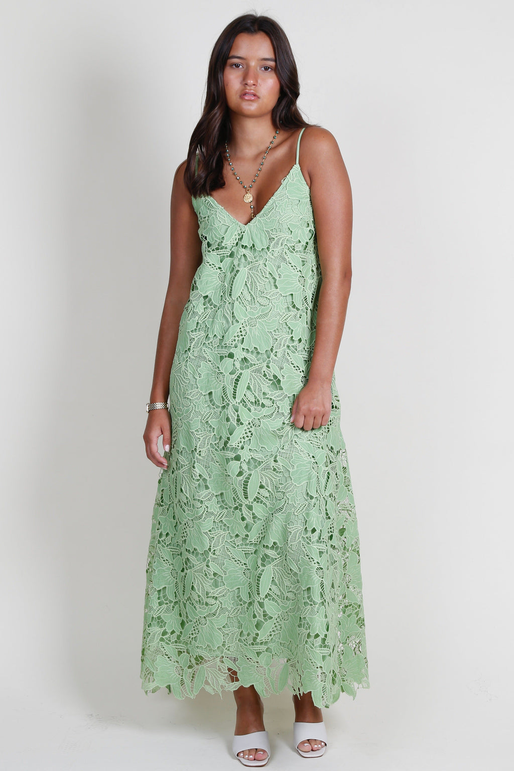 SUBOO | Eve A-line Lace Maxi Dress- Green