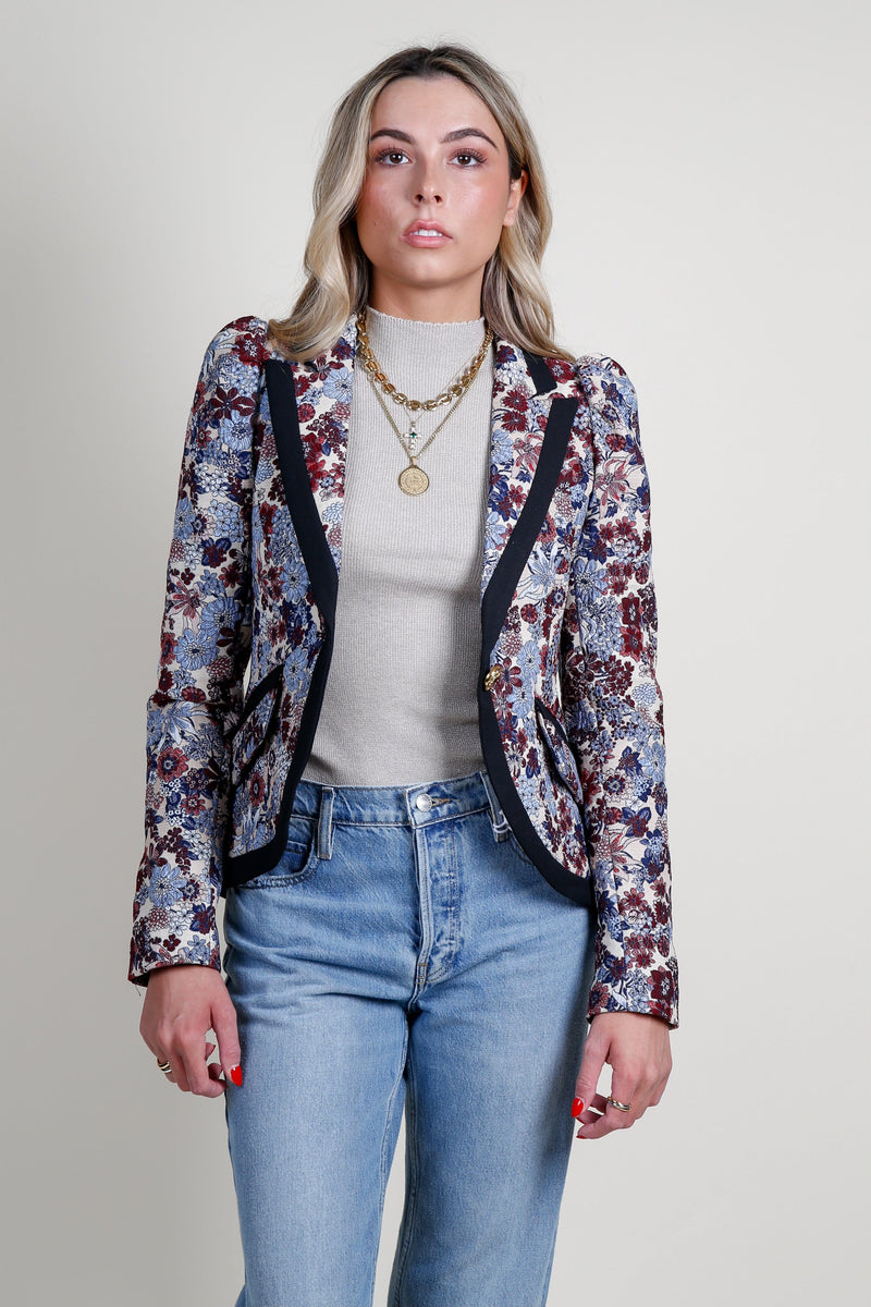 SMYTHE | Taped Pouf Sleeve One Button Blazer - Plum Floral