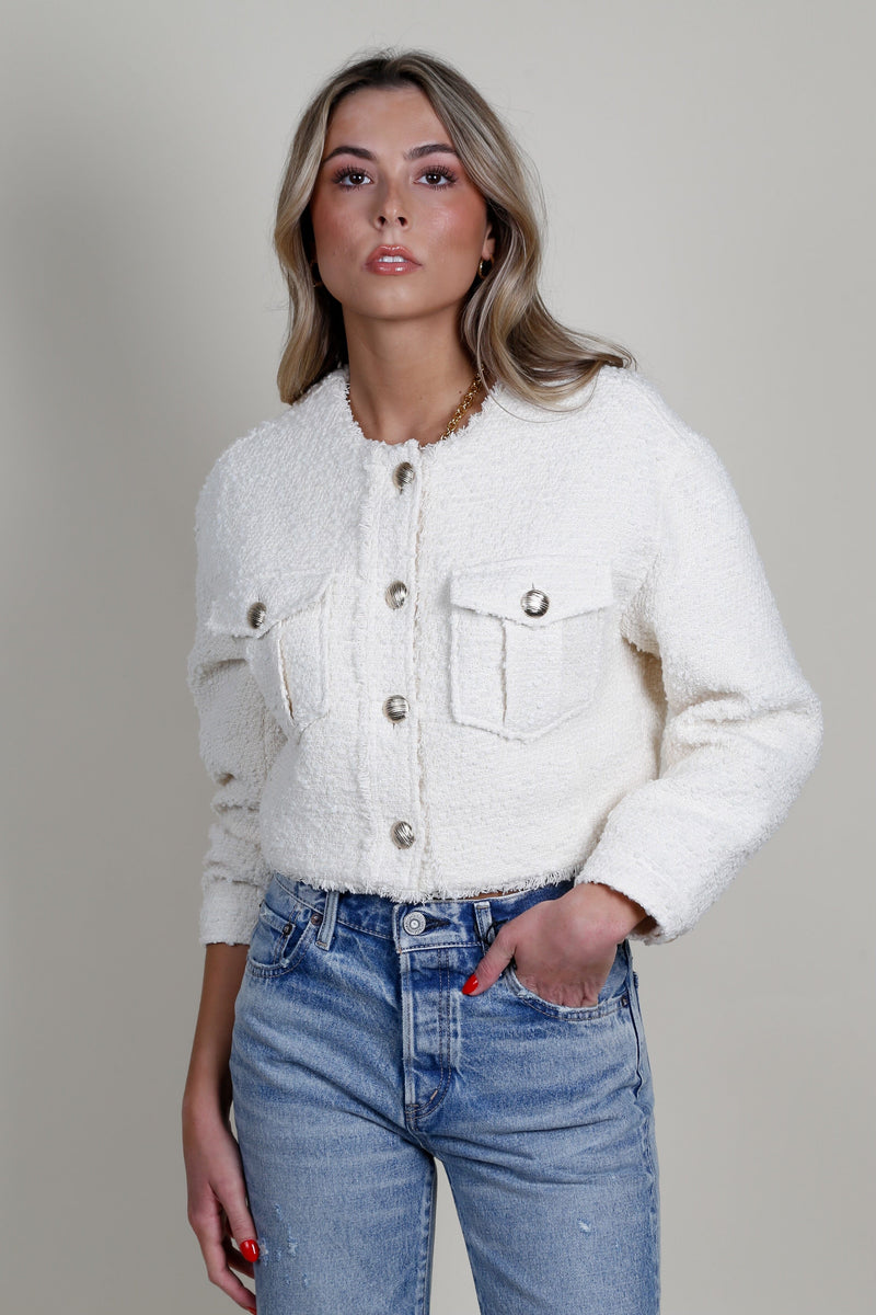 GENERATION LOVE | Emille Tweed Bomber Jacket - Cream