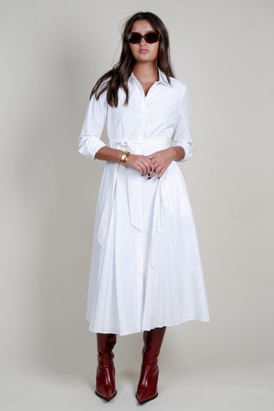 DEREK LAM | Annette Long Sleeve Pleated Shirt Dress - White