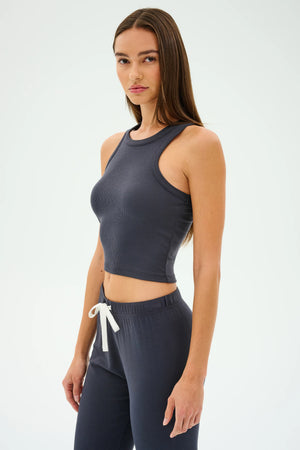 SPLITS59 | Kiki Rib Crop Tank - Graphite