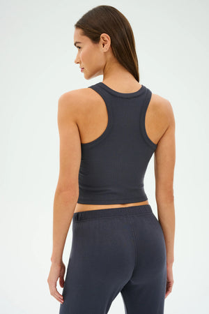 SPLITS59 | Kiki Rib Crop Tank - Graphite