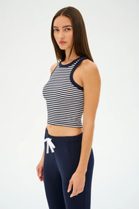 SPLITS59 | Kiki Rib Crop Tank - White/Indigo