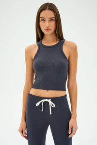 SPLITS59 | Kiki Rib Crop Tank - Graphite