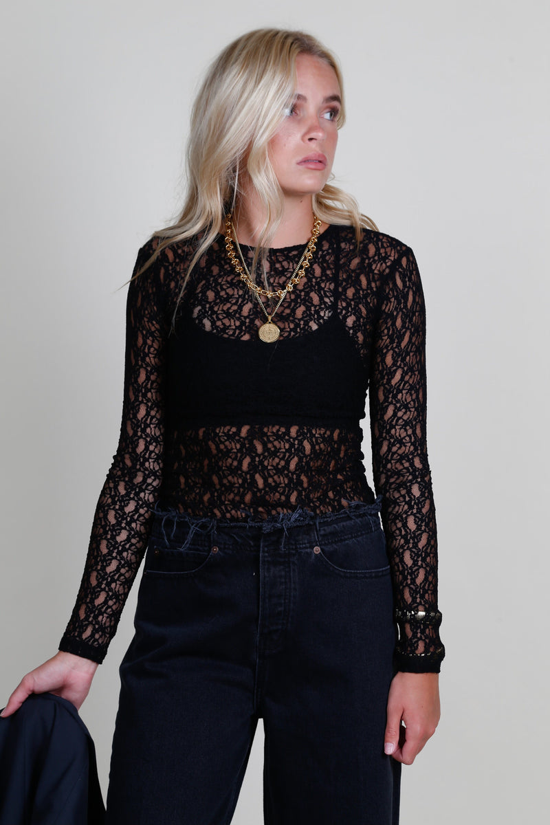 ENZA COSTA | Lace Long Sleeve Crew - Black