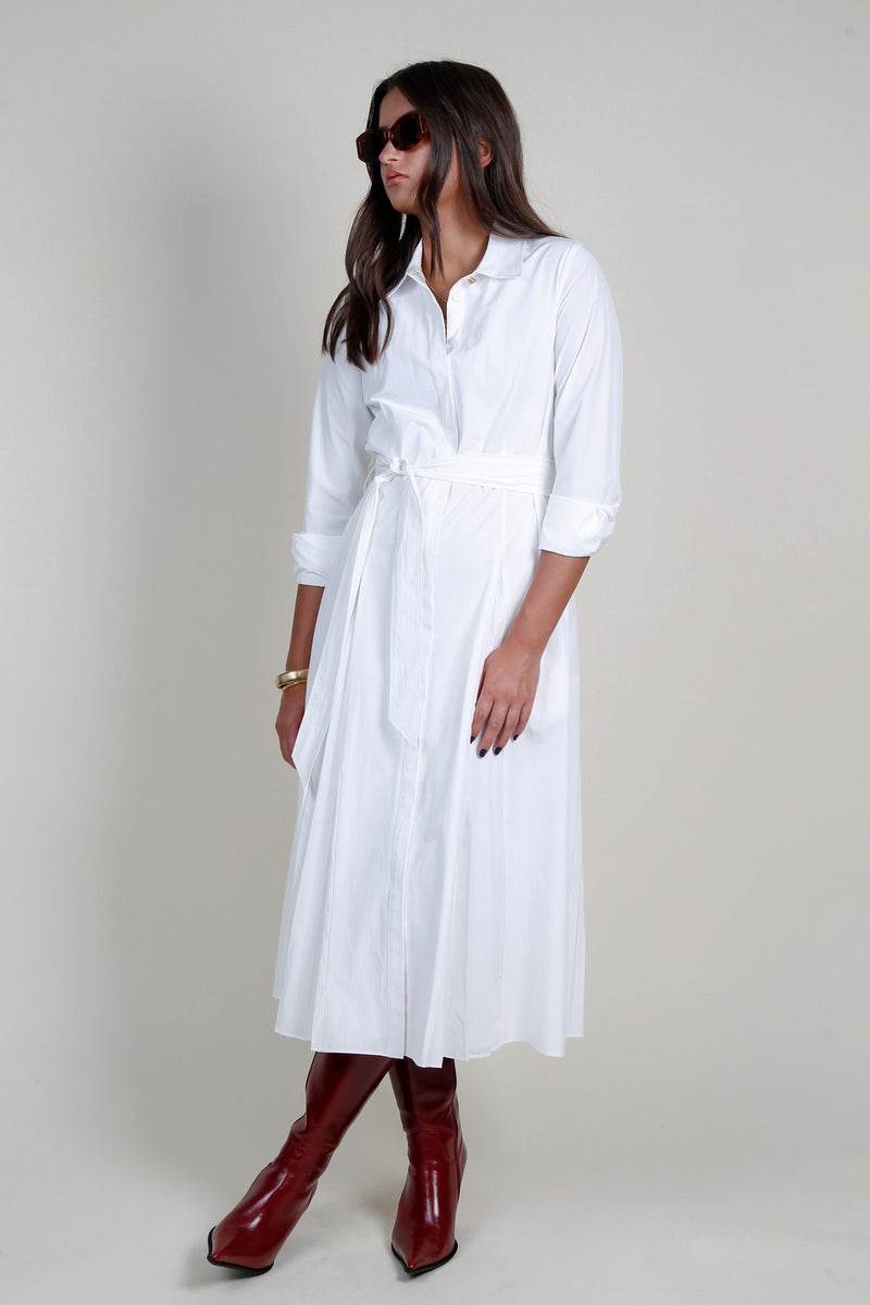 DEREK LAM | Annette Long Sleeve Pleated Shirt Dress - White