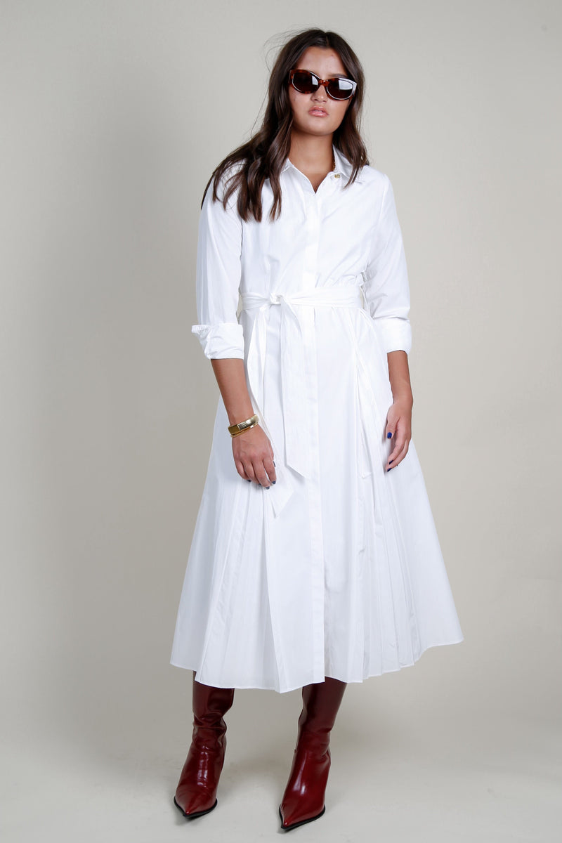 DEREK LAM | Annette Long Sleeve Pleated Shirt Dress - White