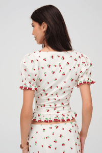 FOR LOVE & LEMONS | Beaded Cherries Top - White