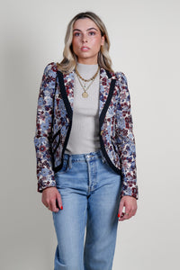 SMYTHE | Taped Pouf Sleeve One Button Blazer - Plum Floral