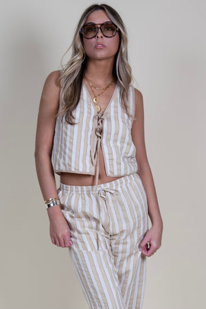 LINE + DOT | Kamari Tie Detailed Top - Ecru Taupe