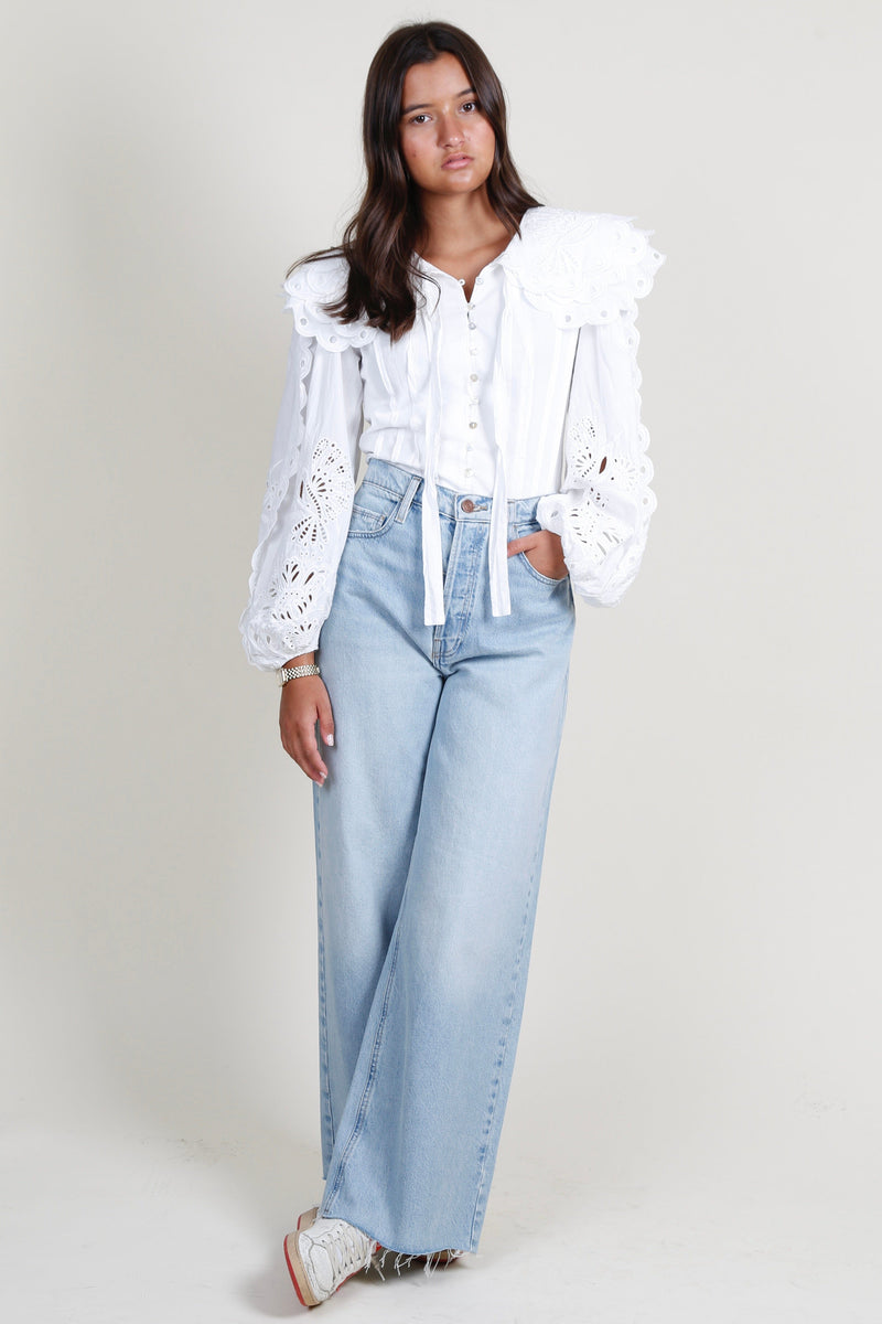 SOFIE THE LABEL | Cotton-Poplin Embroidered Blouse- Off White