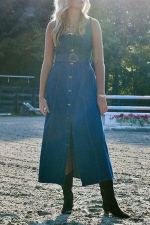 MOS | Delphine Denim Midi Dress - Dark Blue