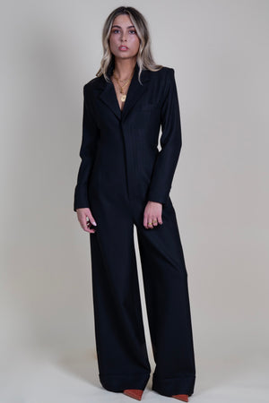 SMYTHE | Rivet Collar Wide Leg Jumpsuit - Black