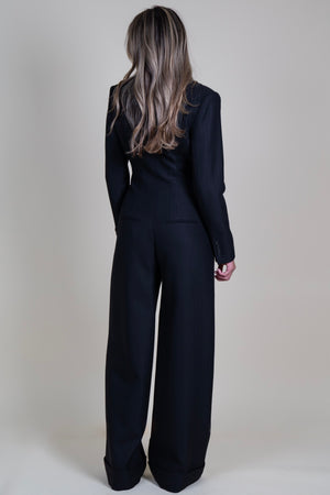 SMYTHE | Rivet Collar Wide Leg Jumpsuit - Black