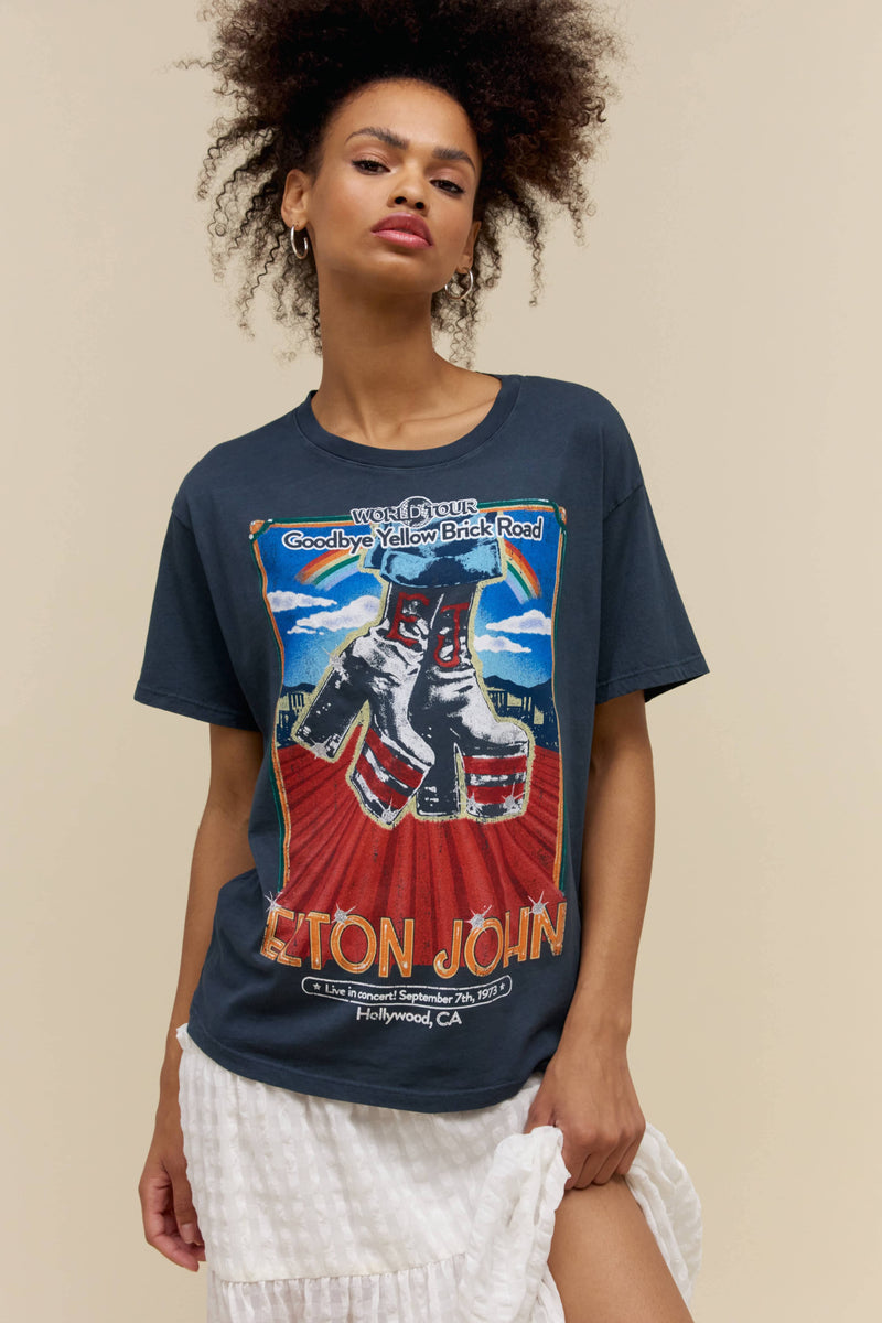 DAYDREAMER | Elton John Hollywood Boots Boyfriend Tee - Vintage Black