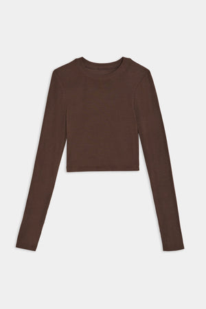 SPLITS59 | Louise Rib Long Sleeve Crop Top - Dark Chocolate