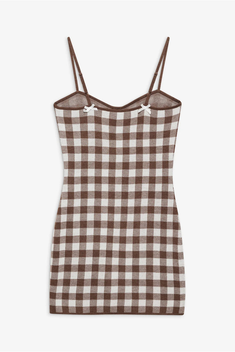 FOR LOVE & LEMONS | Gingham Knit Mini Dress - Brown