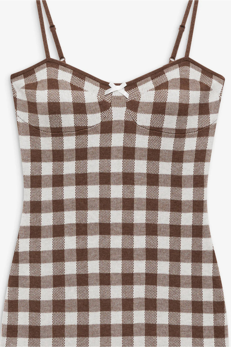 FOR LOVE & LEMONS | Gingham Knit Mini Dress - Brown