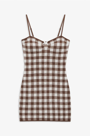 FOR LOVE & LEMONS | Gingham Knit Mini Dress - Brown