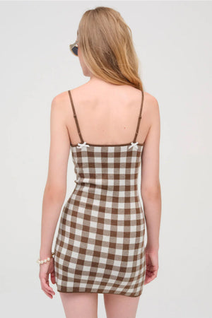 FOR LOVE & LEMONS | Gingham Knit Mini Dress - Brown