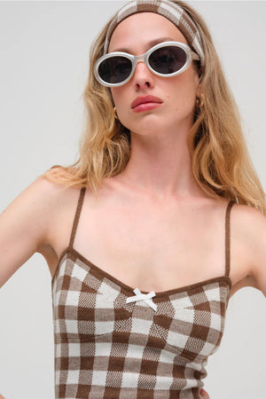 FOR LOVE & LEMONS | Gingham Knit Mini Dress - Brown