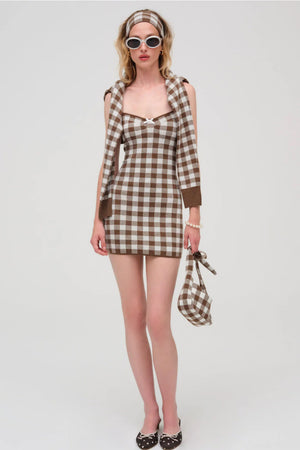 FOR LOVE & LEMONS | Gingham Knit Mini Dress - Brown