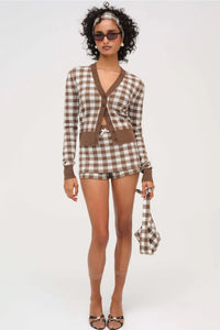 FOR LOVE & LEMONS | Gingham Knit Cardigan - Brown