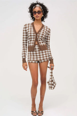 FOR LOVE & LEMONS | Gingham Knit Cardigan - Brown