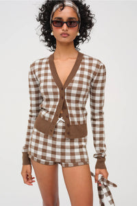 FOR LOVE & LEMONS | Gingham Knit Cardigan - Brown