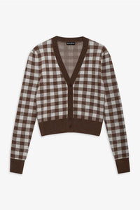 FOR LOVE & LEMONS | Gingham Knit Cardigan - Brown