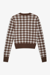 FOR LOVE & LEMONS | Gingham Knit Cardigan - Brown