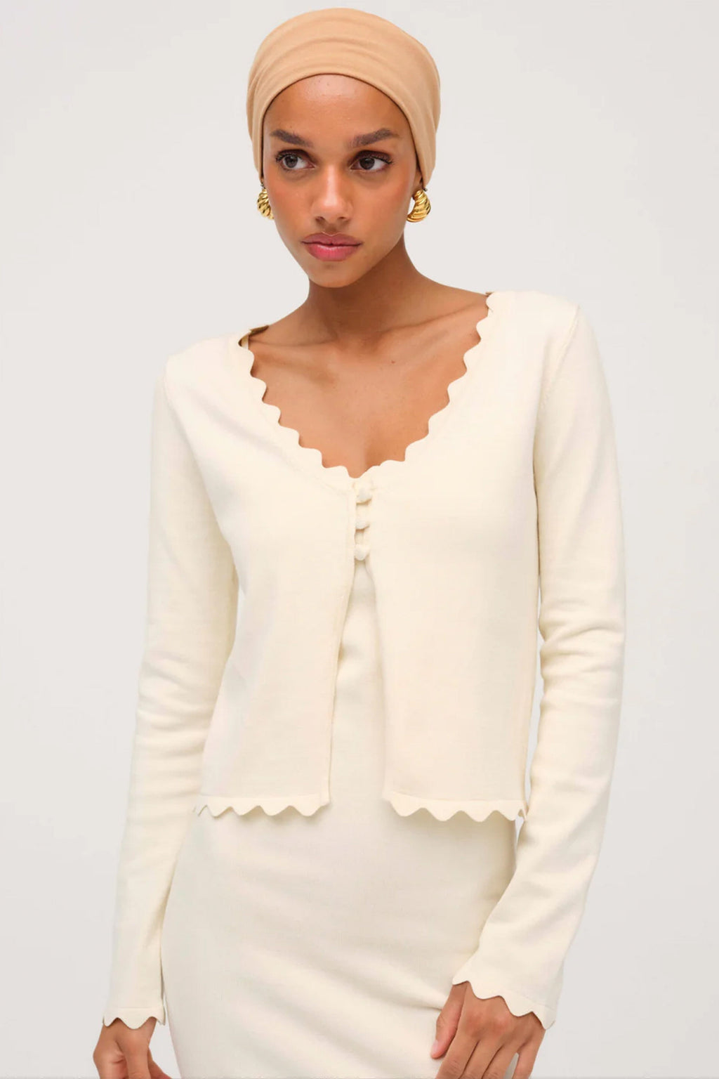 FOR LOVE & LEMONS | Sisi Scallop Knit Cardigan - Cream