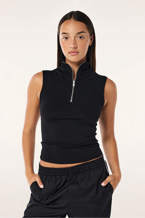 P.E NATION | Routine Quarter Zip Tank - Black