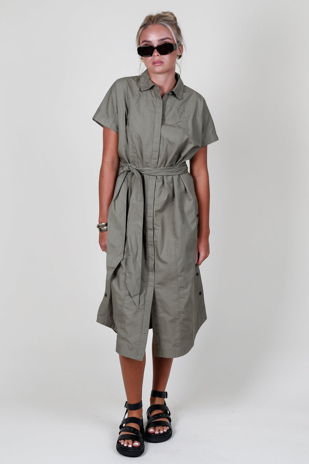 DEREK LAM | Mikayla Belted Shirt Dress - Olive