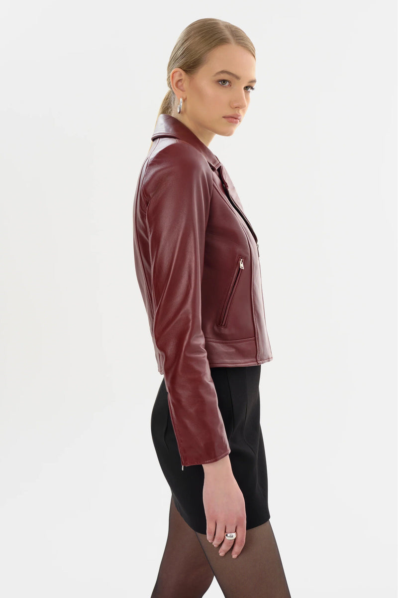 LAMARQUE | Kelsey Leather Biker Jacket - Burgundy