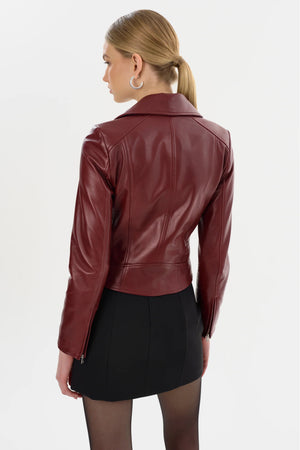 LAMARQUE | Kelsey Leather Biker Jacket - Burgundy