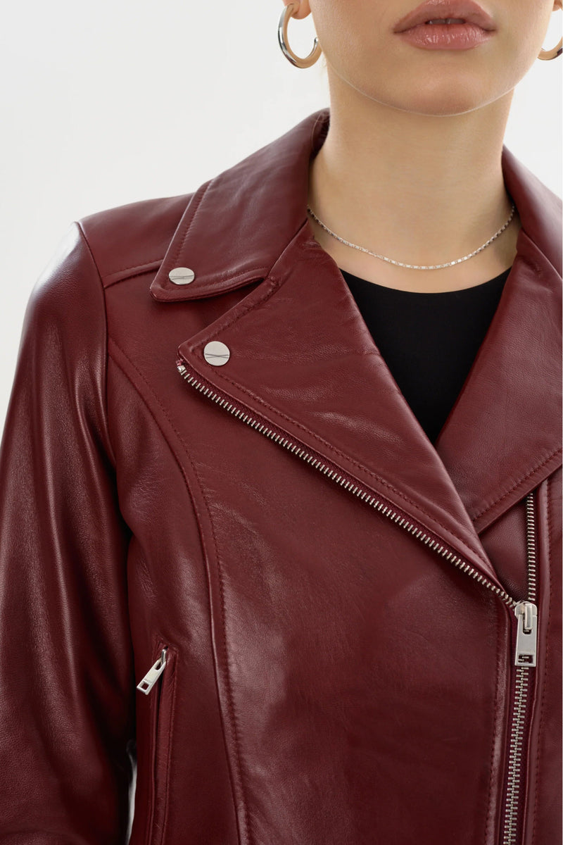 LAMARQUE | Kelsey Leather Biker Jacket - Burgundy