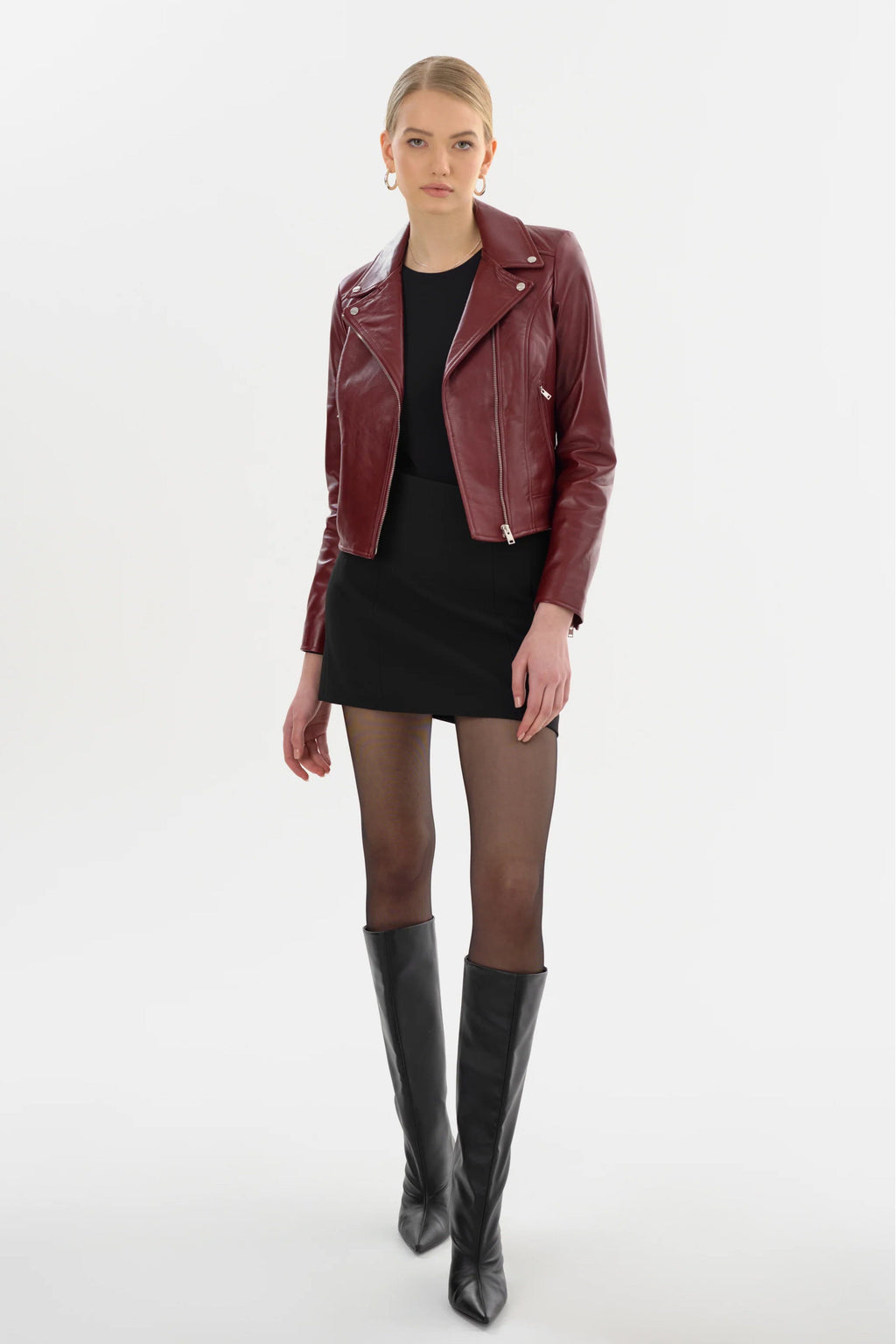 LAMARQUE | Kelsey Leather Biker Jacket - Burgundy