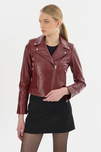 LAMARQUE | Kelsey Leather Biker Jacket - Burgundy