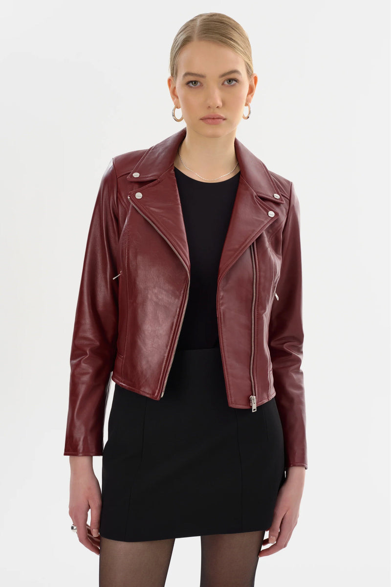 LAMARQUE | Kelsey Leather Biker Jacket - Burgundy