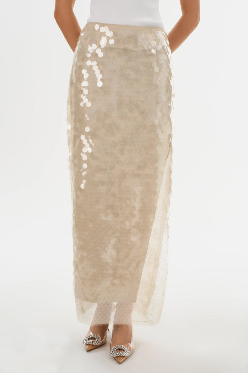 LAMARQUE | Clara Sequin Midi Skirt - Clear