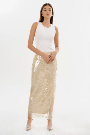 LAMARQUE | Clara Sequin Midi Skirt - Clear