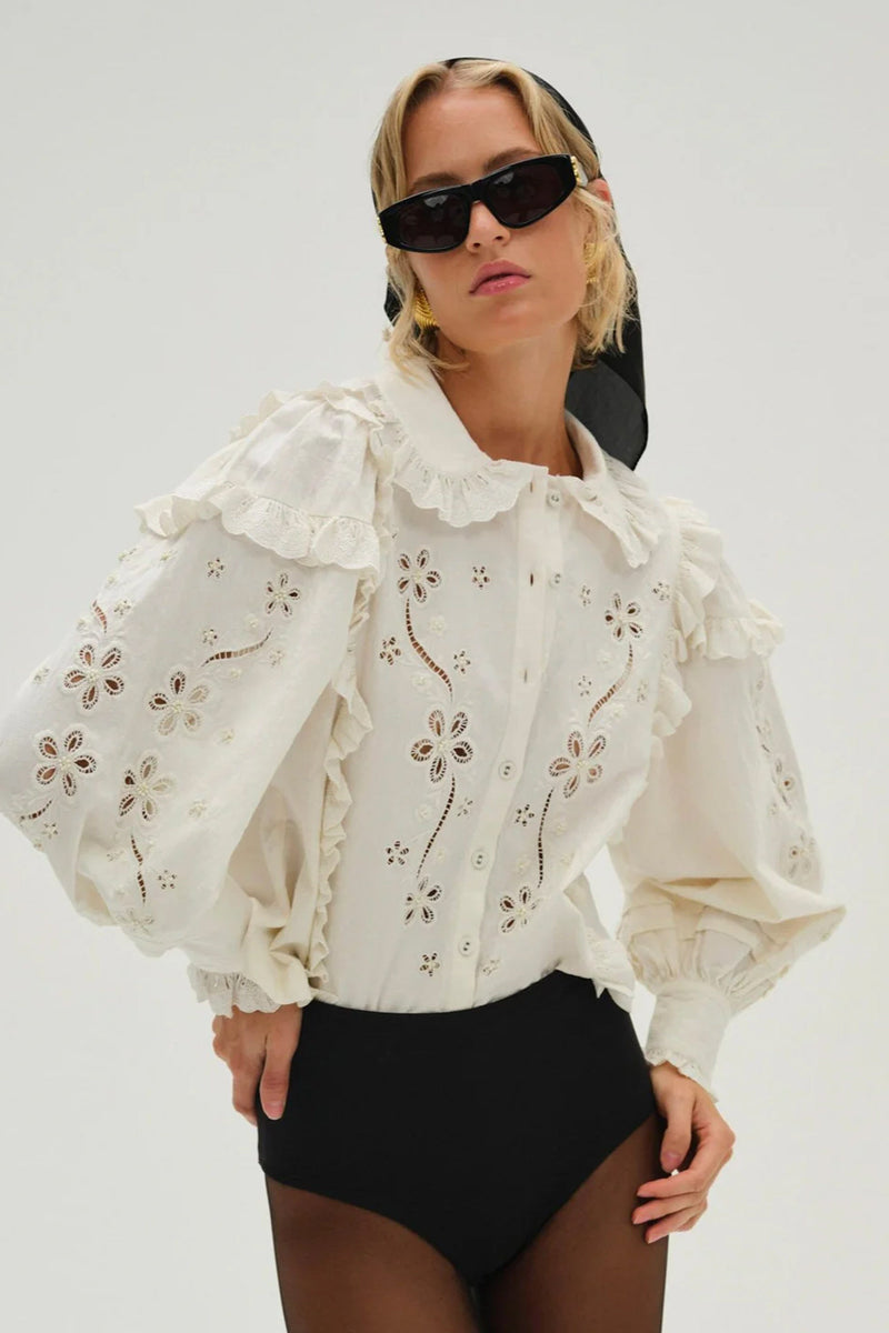 FOR LOVE & LEMONS | Adelie Embroidered Top - White