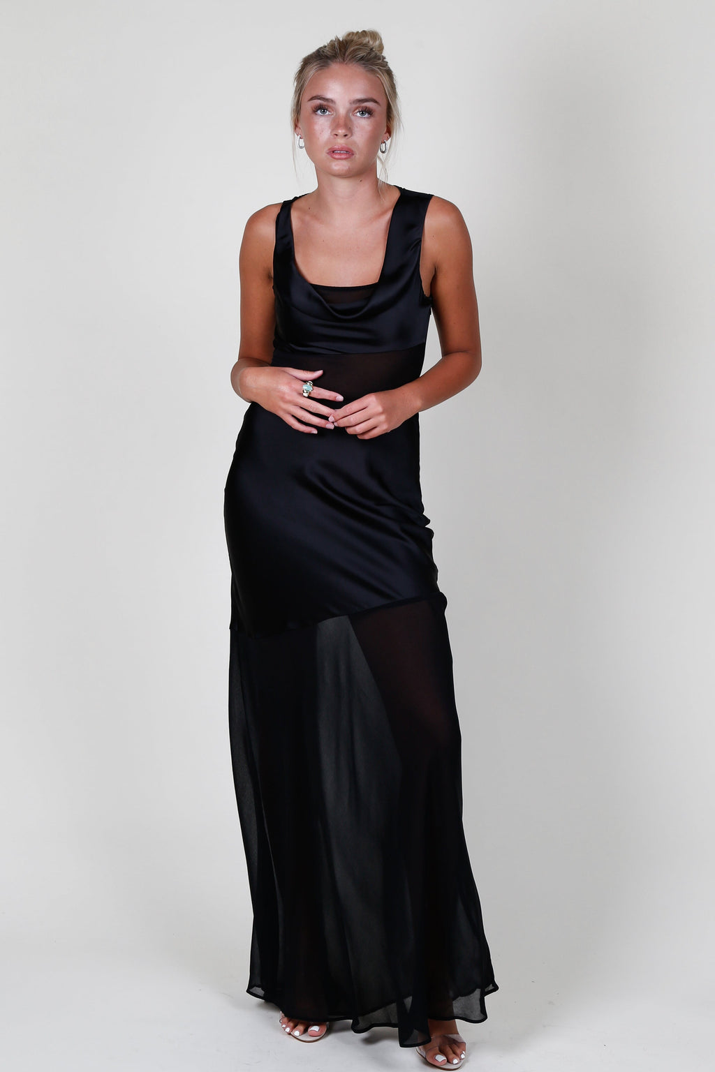 MISHA | Idalia Satin & Georgette Maxi Dress - Black