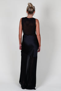 MISHA | Idalia Satin & Georgette Maxi Dress - Black