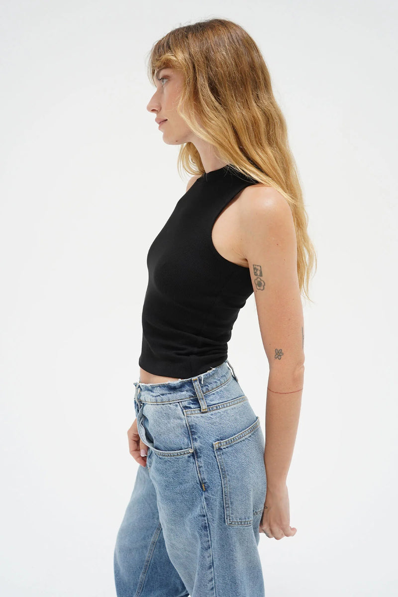 LNA | Double Layer Ribbed Tank - Black