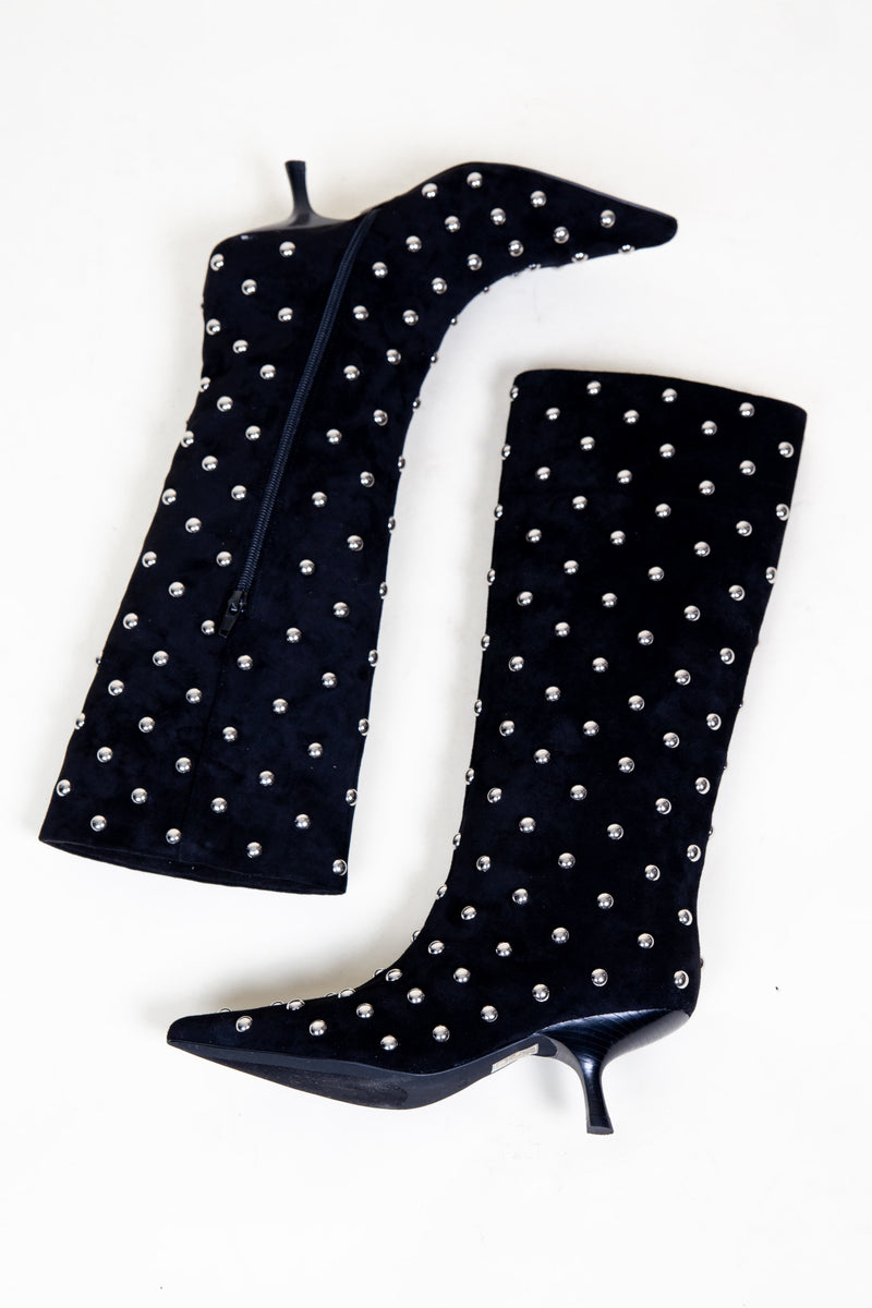 JEFFREY CAMPBELL | Tell Me Studded Boots - Black Suede